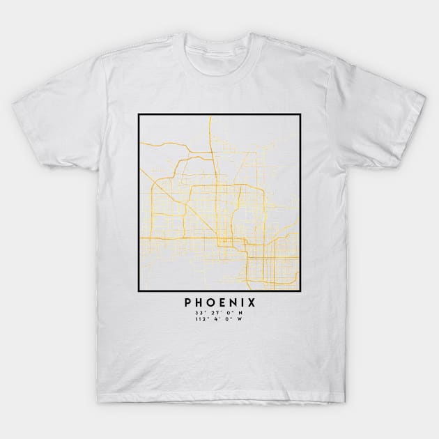 PHOENIX ARIZONA CITY STREET MAP ART T-Shirt by deificusArt